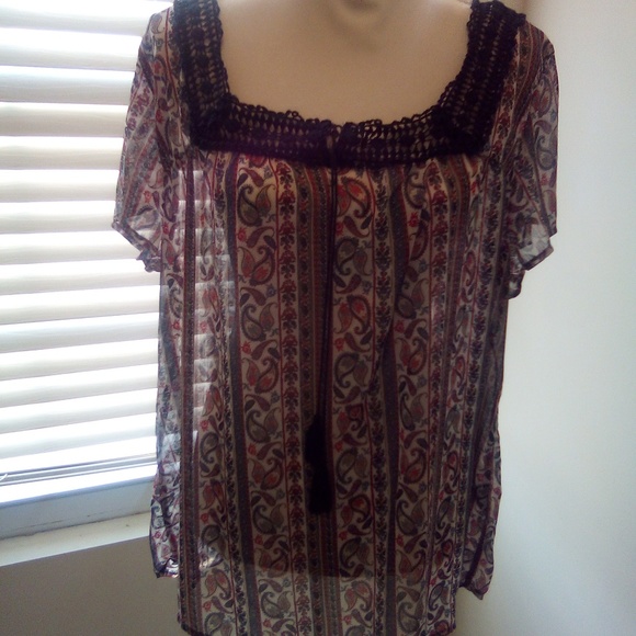 CB Established 1962 Women Plus Size 2x Blue Red Paisley Floral Top Blouse Shirt